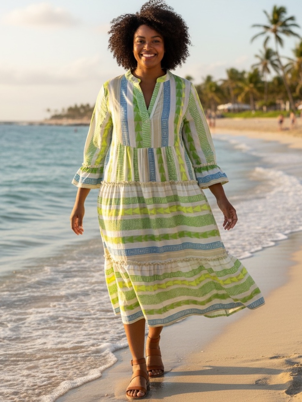 NWT Italian geometric stripe maxi dress 3/4 sleeve - multiple sizes